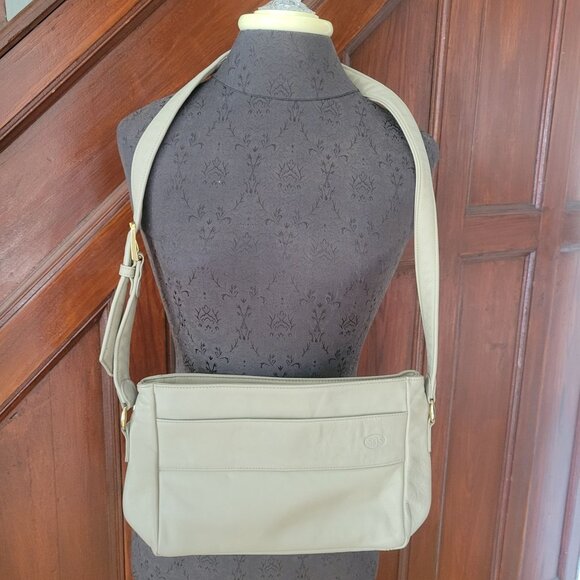 SAS Beige Leather Crossbody Bag With Adjustable Strap - Picture 1 of 9